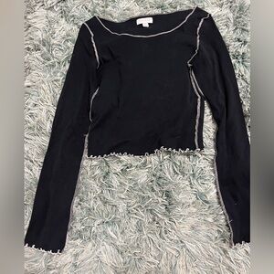 Topshop Black Long Sleeve Blouse with White Stitching